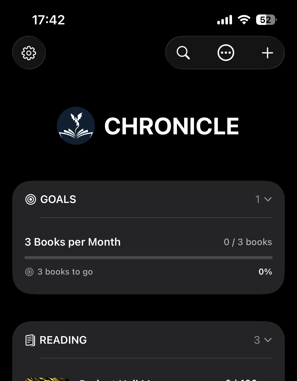 Chronicle library view with goals and currently-reading books